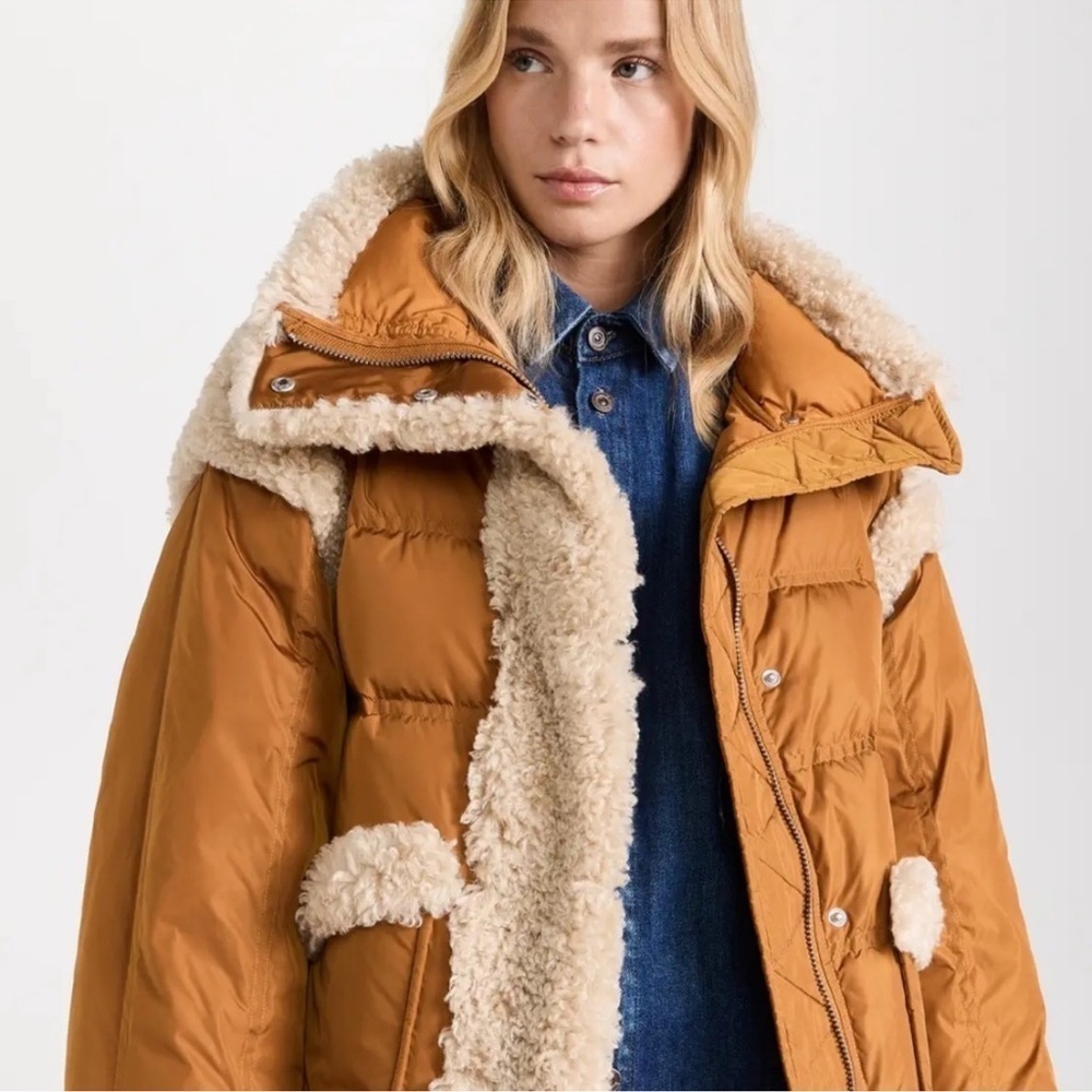 STAND STUDIO Dorothy Coat Down Jacket Caramel/Natural White Size 44 USA 12